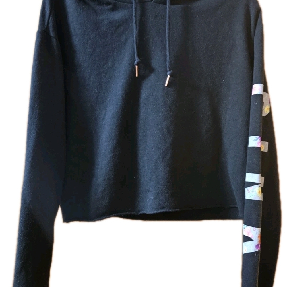 PINK Victoria's Secret Black Cropped Hoodie with Colorful Sleeve